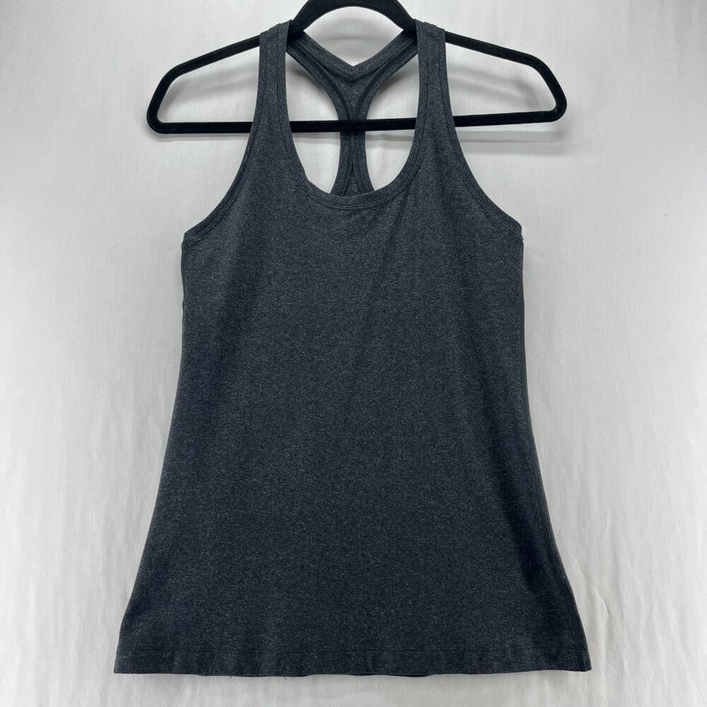 Lululemon Cool Racerback Tank Top Womens 4 Activewear Scoop Neck Heathered Gray
